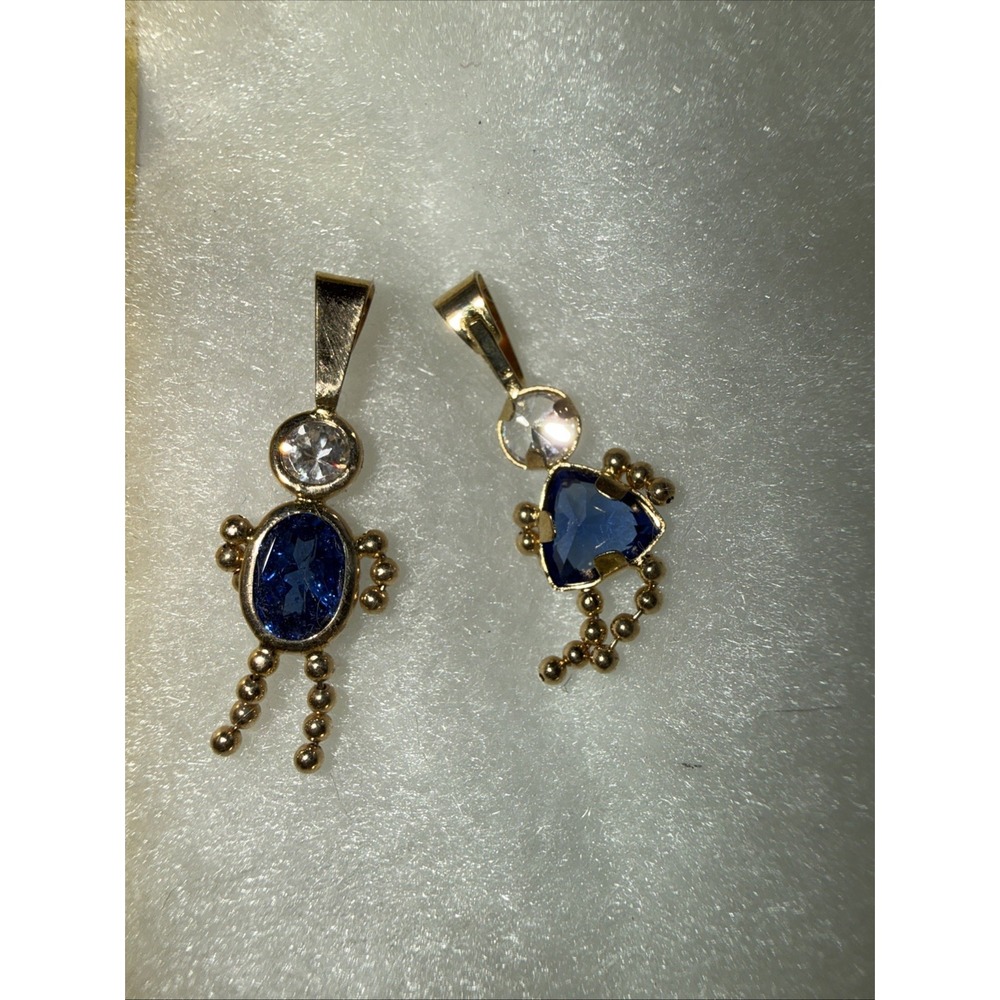 14k Yellow Gold & Sapphire September Child 2PC Pendant Marked